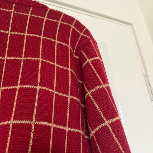 Vintage knit plaid Christmas holiday preppy gift cardigan red grandpa sweater - Picture 13 of 16